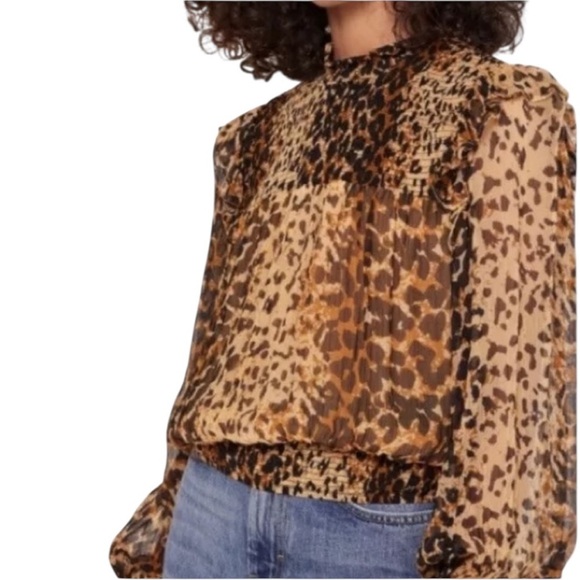 Free People Leo combo leopard print long sleeve sheer blouse size M NWOT - Picture 15 of 15